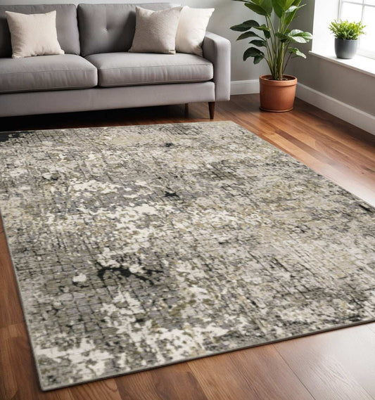 5' X 8' Grey Ivory Beige Charcoal Black Tan And Brown Abstract Power Loom Stain Resistant Area Rug - Homeroots - Flyclothing LLC