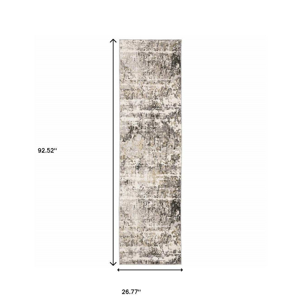2' X 8' Grey Ivory Beige Charcoal Black Tan And Brown Abstract Power Loom Stain Resistant Runner Rug - Homeroots - Flyclothing LLC