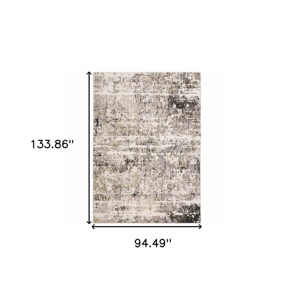 8' X 11' Grey Ivory Beige Charcoal Black Tan And Brown Abstract Power Loom Stain Resistant Area Rug - Homeroots - Flyclothing LLC