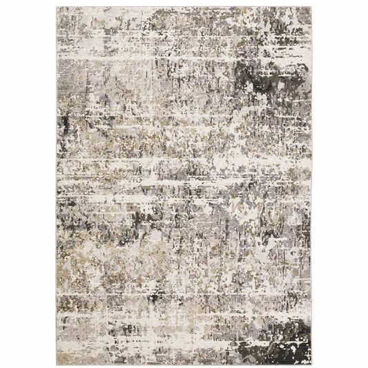 10' X 13' Grey Ivory Beige Charcoal Black Tan And Brown Abstract Power Loom Stain Resistant Area Rug - Homeroots - Flyclothing LLC