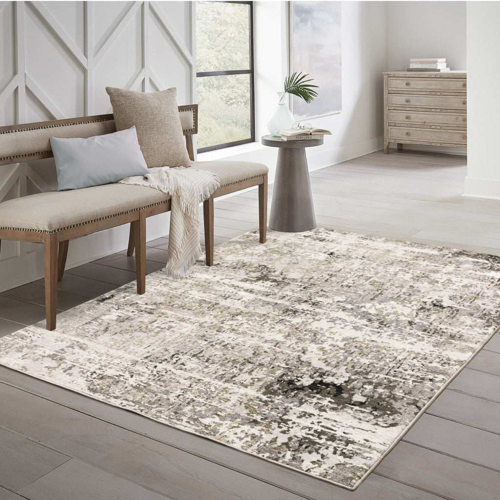 10' X 13' Grey Ivory Beige Charcoal Black Tan And Brown Abstract Power Loom Stain Resistant Area Rug - Homeroots - Flyclothing LLC
