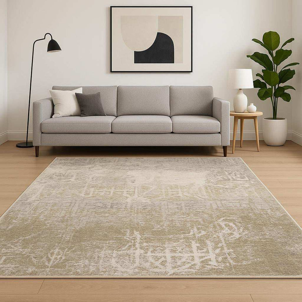 6' X 9' Ivory Grey Tan Brown And Beige Abstract Power Loom Stain Resistant Area Rug - Homeroots - Flyclothing LLC