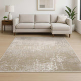 8' X 11' Ivory Grey Tan Brown And Beige Abstract Power Loom Stain Resistant Area Rug - Homeroots - Flyclothing LLC