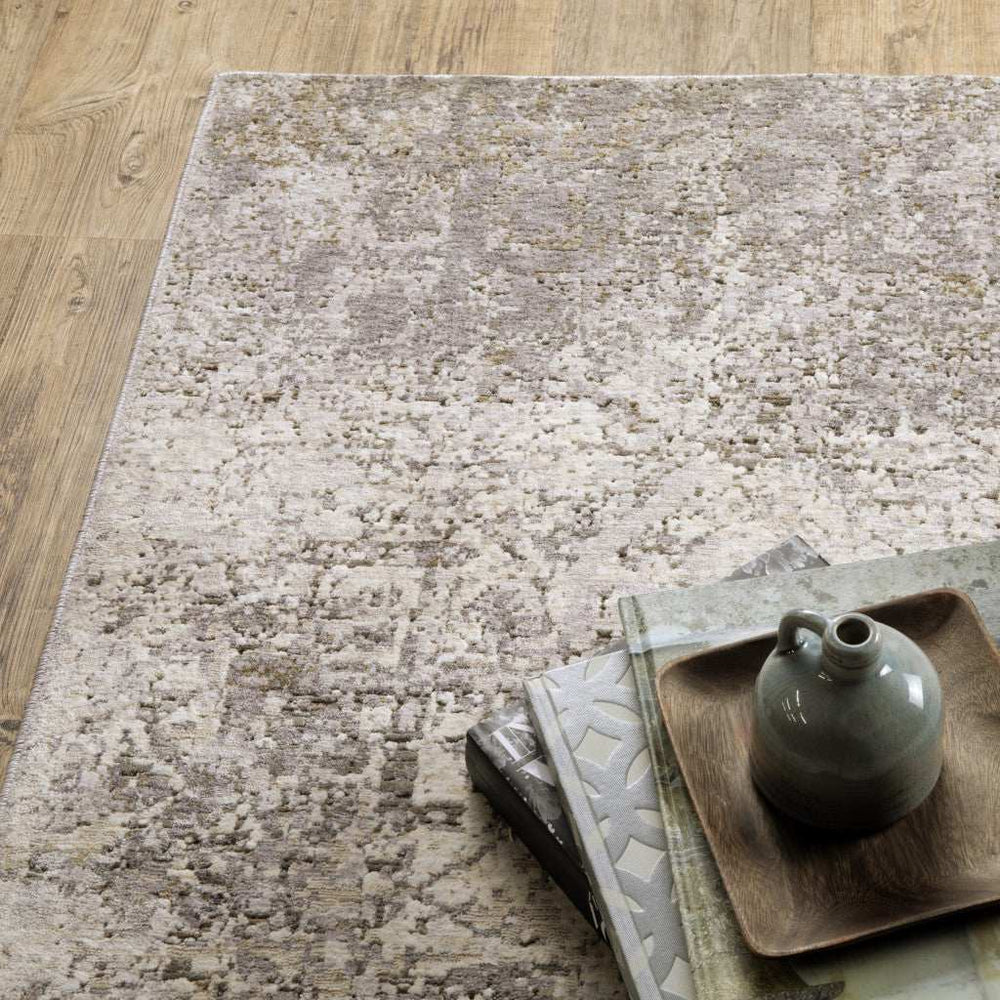10' X 13' Ivory Grey Tan Brown And Beige Abstract Power Loom Stain Resistant Area Rug - Homeroots - Flyclothing LLC