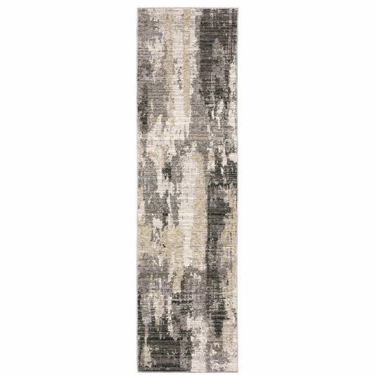 2' X 8' Grey Beige Charcoal Brown Tan And Ivory Abstract Power Loom Stain Resistant Runner Rug - Homeroots - Flyclothing LLC