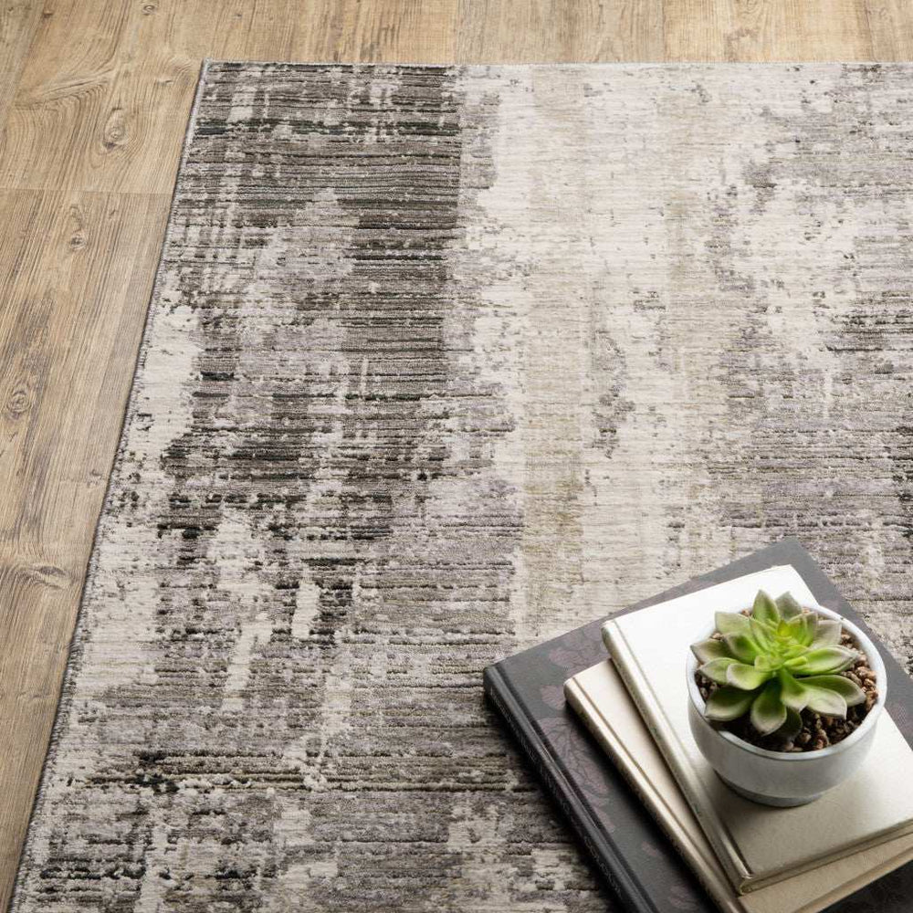 2' X 8' Grey Beige Charcoal Brown Tan And Ivory Abstract Power Loom Stain Resistant Runner Rug - Homeroots - Flyclothing LLC