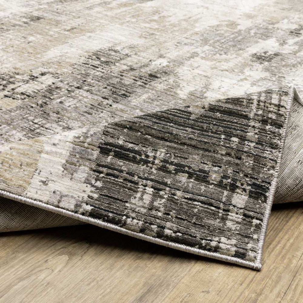 2' X 8' Grey Beige Charcoal Brown Tan And Ivory Abstract Power Loom Stain Resistant Runner Rug - Homeroots - Flyclothing LLC
