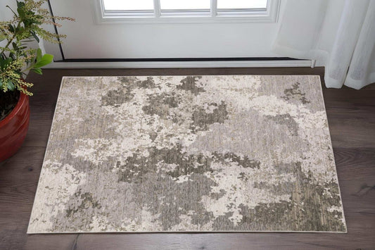 3' X 5' Grey Ivory Beige Tan Brown And Black Abstract Power Loom Stain Resistant Area Rug - Homeroots - Flyclothing LLC