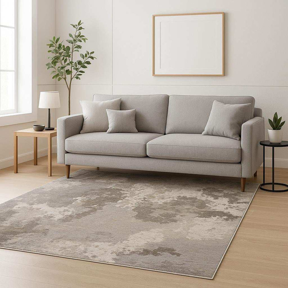 5' X 8' Grey Ivory Beige Tan Brown And Black Abstract Power Loom Stain Resistant Area Rug - Homeroots - Flyclothing LLC