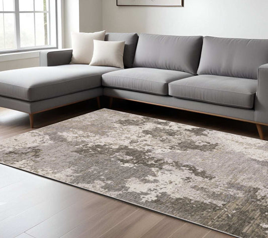 6' X 9' Grey Ivory Beige Tan Brown And Black Abstract Power Loom Stain Resistant Area Rug - Homeroots - Flyclothing LLC