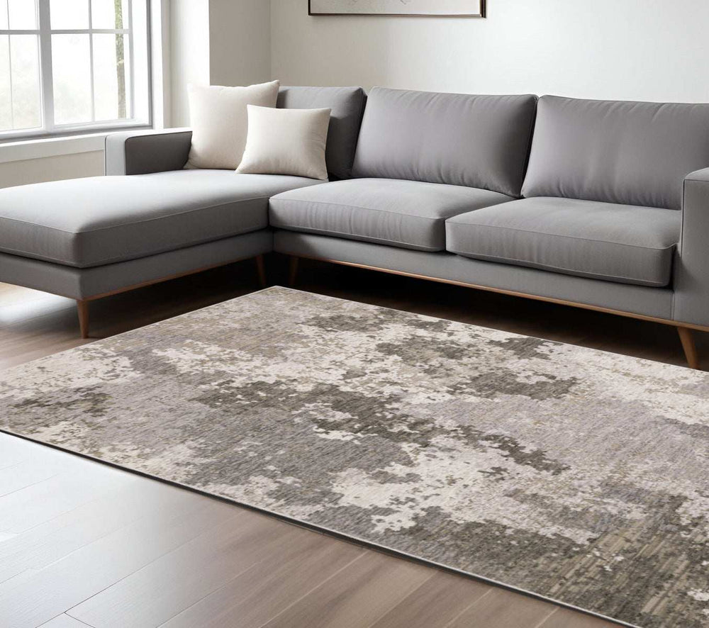 8' X 11' Grey Ivory Beige Tan Brown And Black Abstract Power Loom Stain Resistant Area Rug - Homeroots - Flyclothing LLC