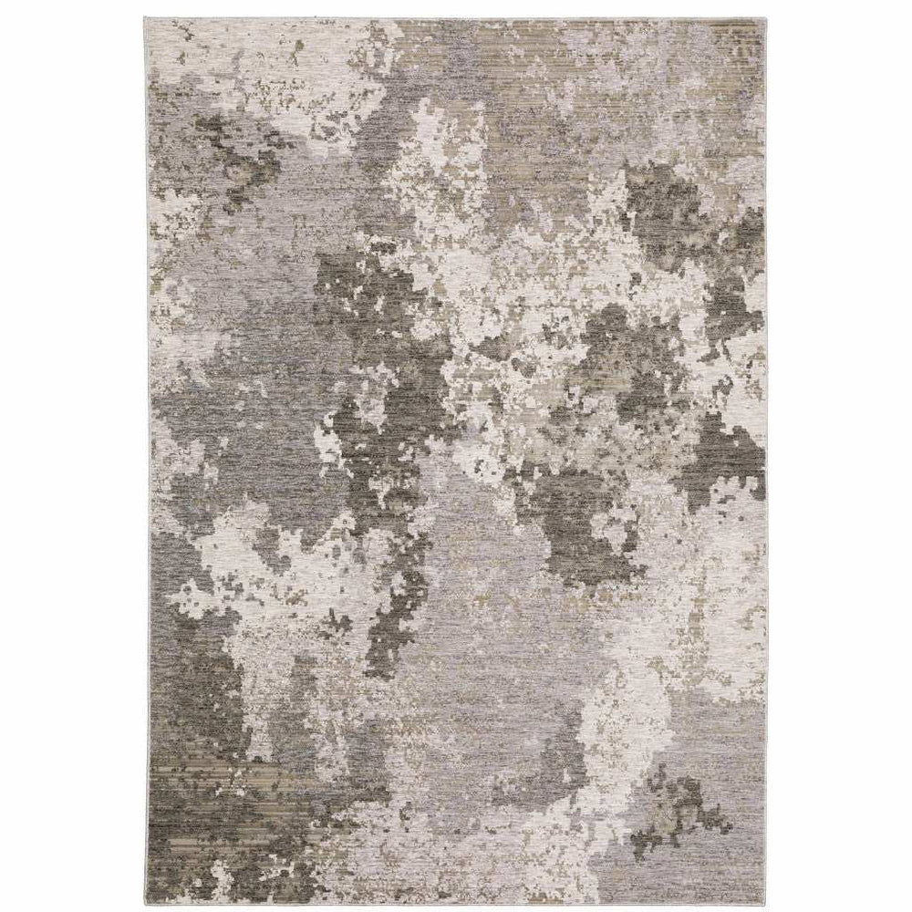 10' X 13' Grey Ivory Beige Tan Brown And Black Abstract Power Loom Stain Resistant Area Rug - Homeroots - Flyclothing LLC