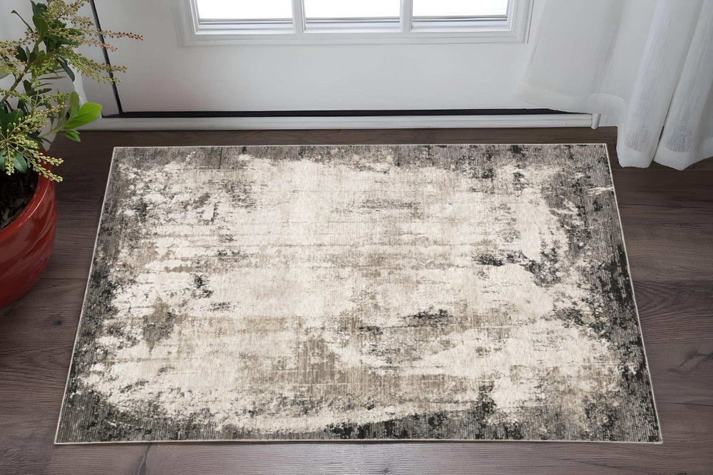 3' X 5' Grey Ivory Charcoal Tan Black And Beige Abstract Power Loom Stain Resistant Area Rug - Homeroots - Flyclothing LLC