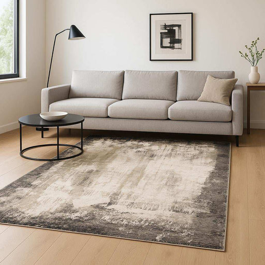 6' X 9' Grey Ivory Charcoal Tan Black And Beige Abstract Power Loom Stain Resistant Area Rug - Homeroots - Flyclothing LLC