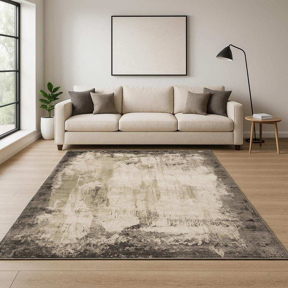8' X 11' Grey Ivory Charcoal Tan Black And Beige Abstract Power Loom Stain Resistant Area Rug - Homeroots - Flyclothing LLC