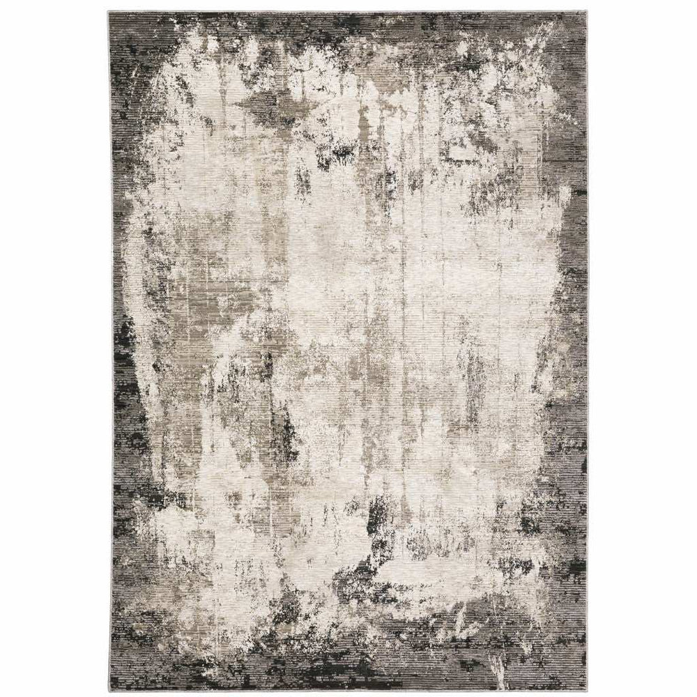 8' X 11' Grey Ivory Charcoal Tan Black And Beige Abstract Power Loom Stain Resistant Area Rug - Homeroots - Flyclothing LLC