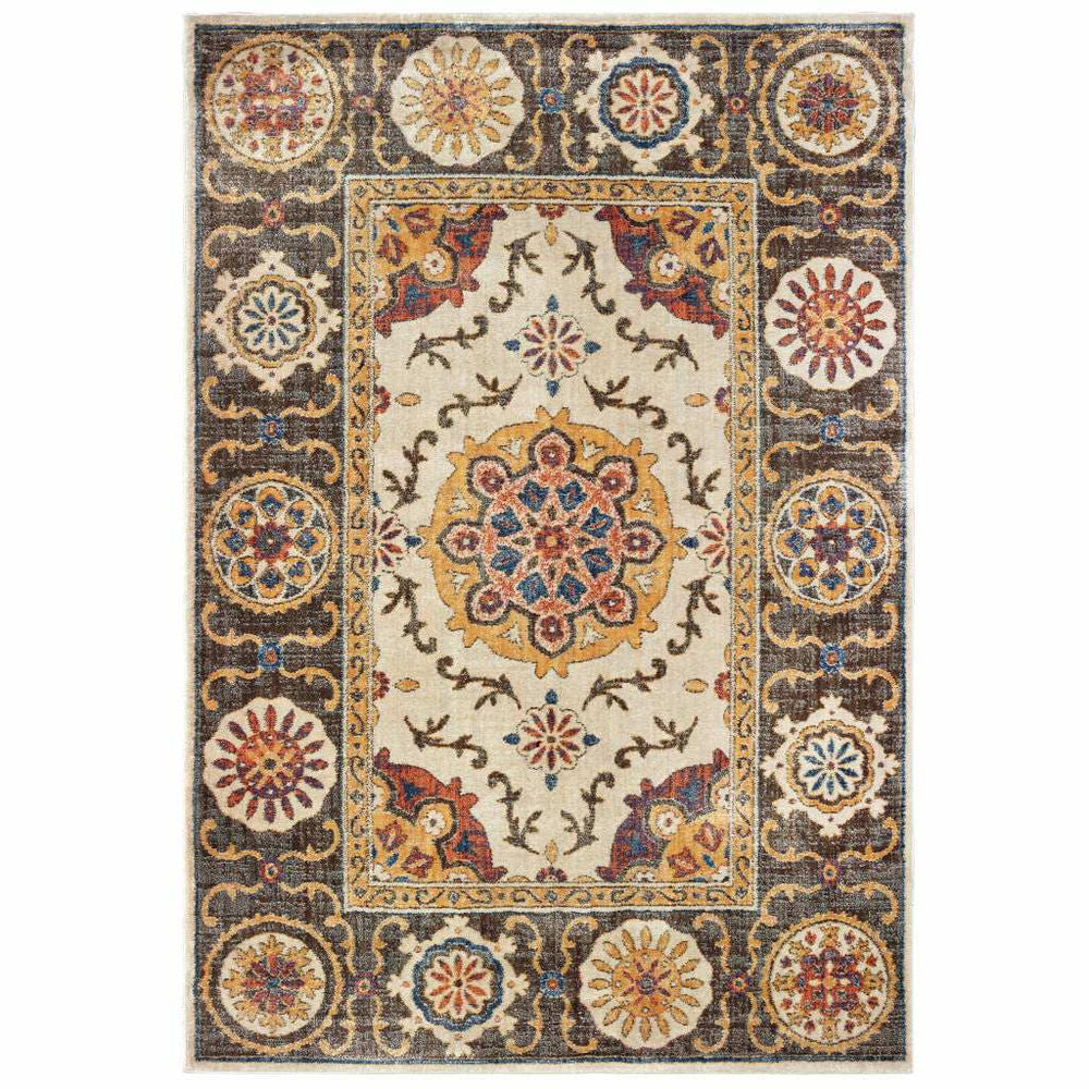 10' X 13' Ivory And Brown Oriental Power Loom Stain Resistant Area Rug - Homeroots - Flyclothing LLC