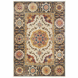 10' X 13' Ivory And Brown Oriental Power Loom Stain Resistant Area Rug - Homeroots - Flyclothing LLC