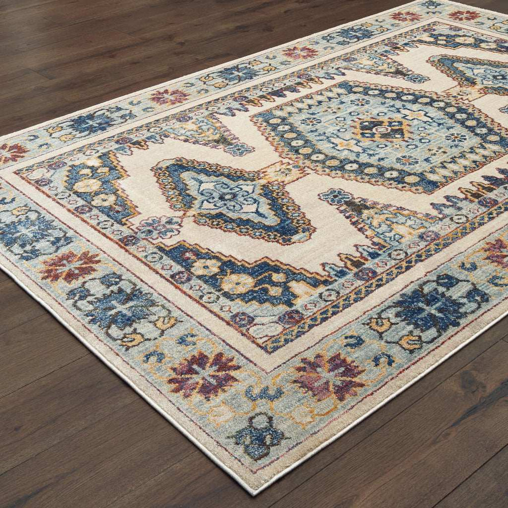 10' X 13' Ivory And Blue Oriental Power Loom Stain Resistant Area Rug - Homeroots - Flyclothing LLC