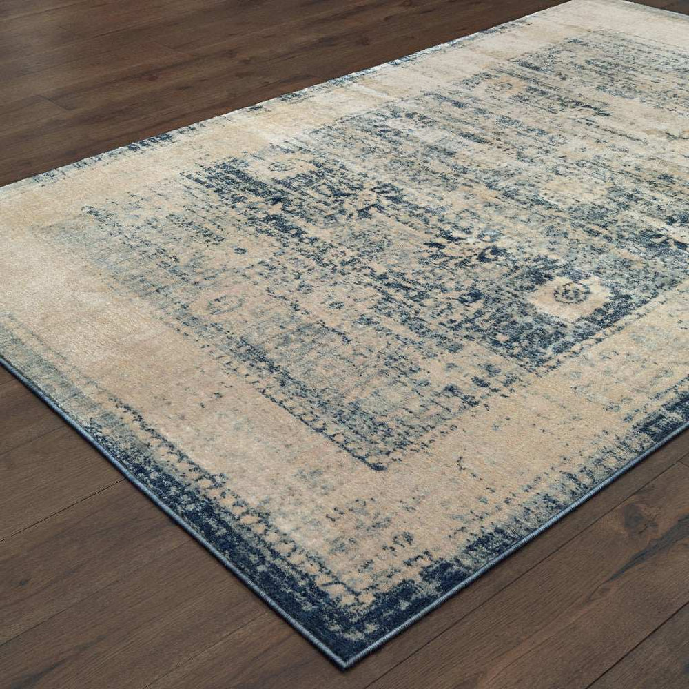 10' X 13' Ivory And Blue Oriental Power Loom Stain Resistant Area Rug - Homeroots - Flyclothing LLC