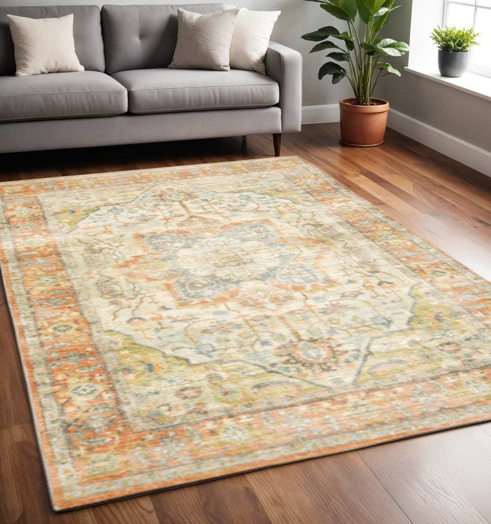 5' X 7' Orange Silver Gold And Grey Abstract Power Loom Stain Resistant Area Rug - Homeroots - Flyclothing LLC