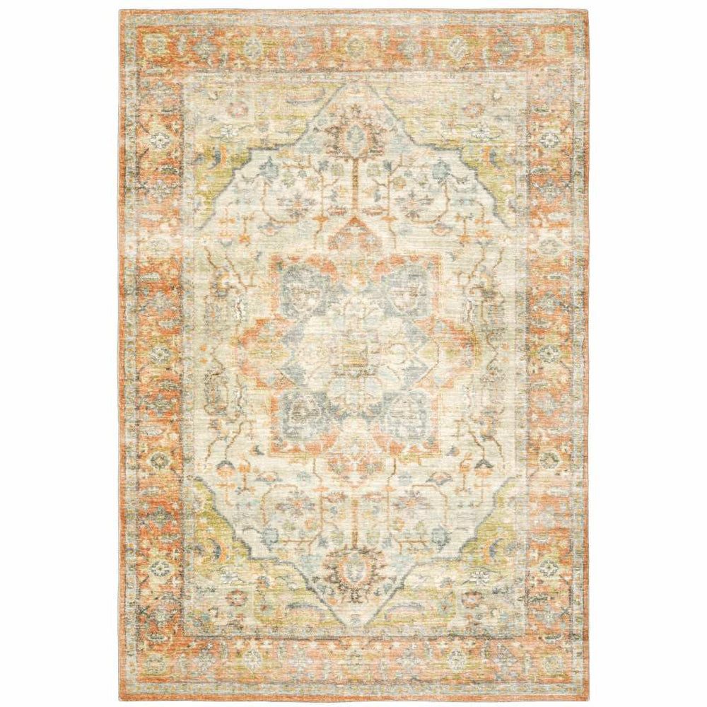 5' X 7' Orange Silver Gold And Grey Abstract Power Loom Stain Resistant Area Rug - Homeroots - Flyclothing LLC