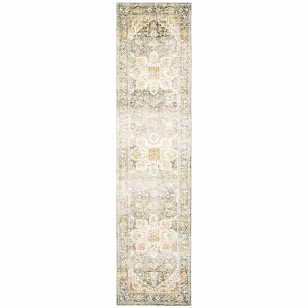 2' X 8' Gray And Ivory Oriental Power Loom Stain Resistant Runner Rug - Homeroots - Flyclothing LLC