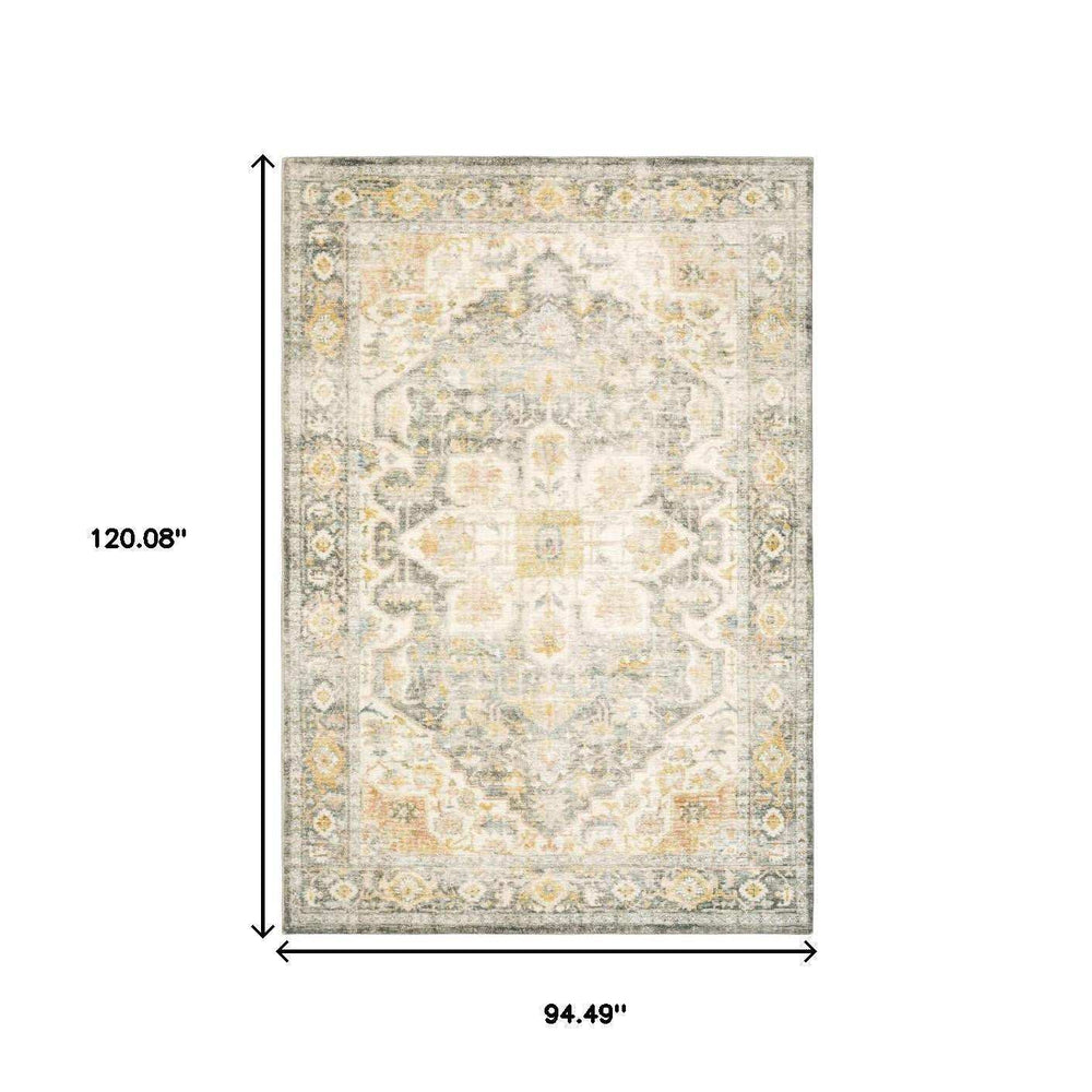8' X 10' Grey Gold Orange And Ivory Oriental Power Loom Stain Resistant Area Rug - Homeroots - Flyclothing LLC