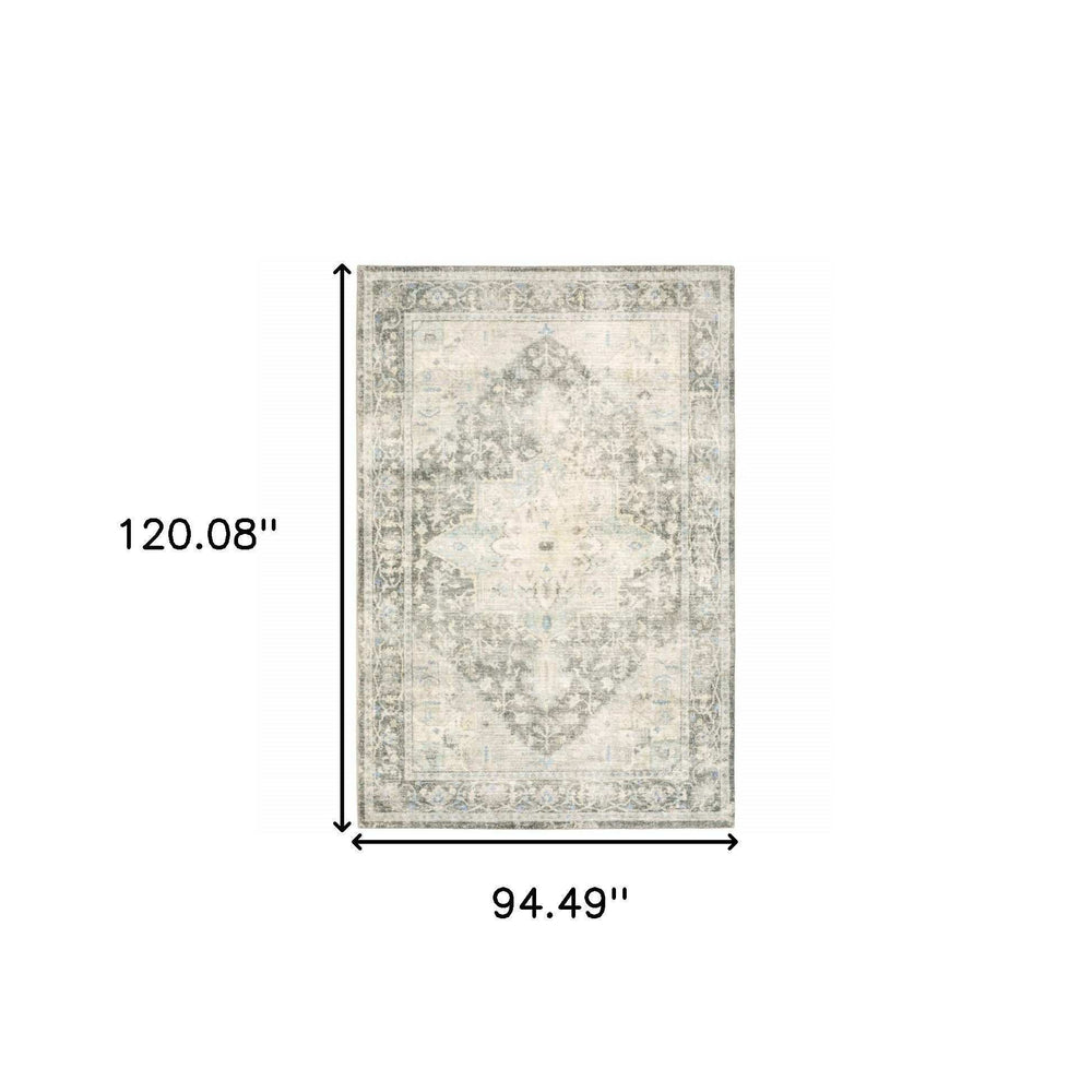 8' X 10' Grey Ivory And Blue Oriental Power Loom Stain Resistant Area Rug - Homeroots - Flyclothing LLC