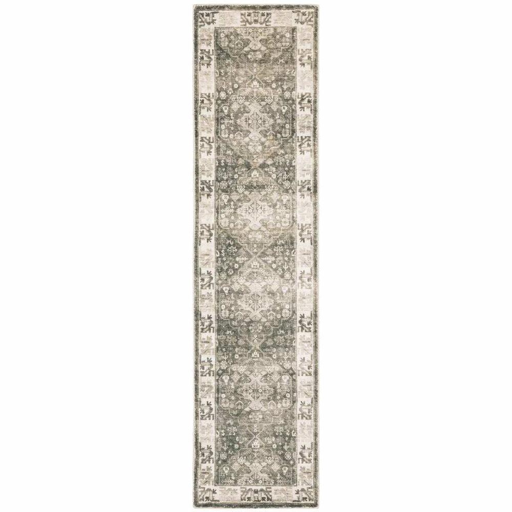 2' X 8' Grey Ivory Tan And Beige Oriental Power Loom Stain Resistant Runner Rug - Homeroots - Flyclothing LLC
