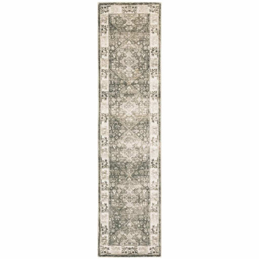 2' X 8' Grey Ivory Tan And Beige Oriental Power Loom Stain Resistant Runner Rug - Homeroots - Flyclothing LLC