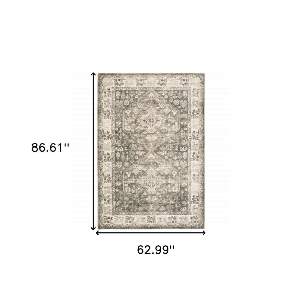 5' X 7' Grey Ivory Tan And Beige Oriental Power Loom Stain Resistant Area Rug - Homeroots - Flyclothing LLC