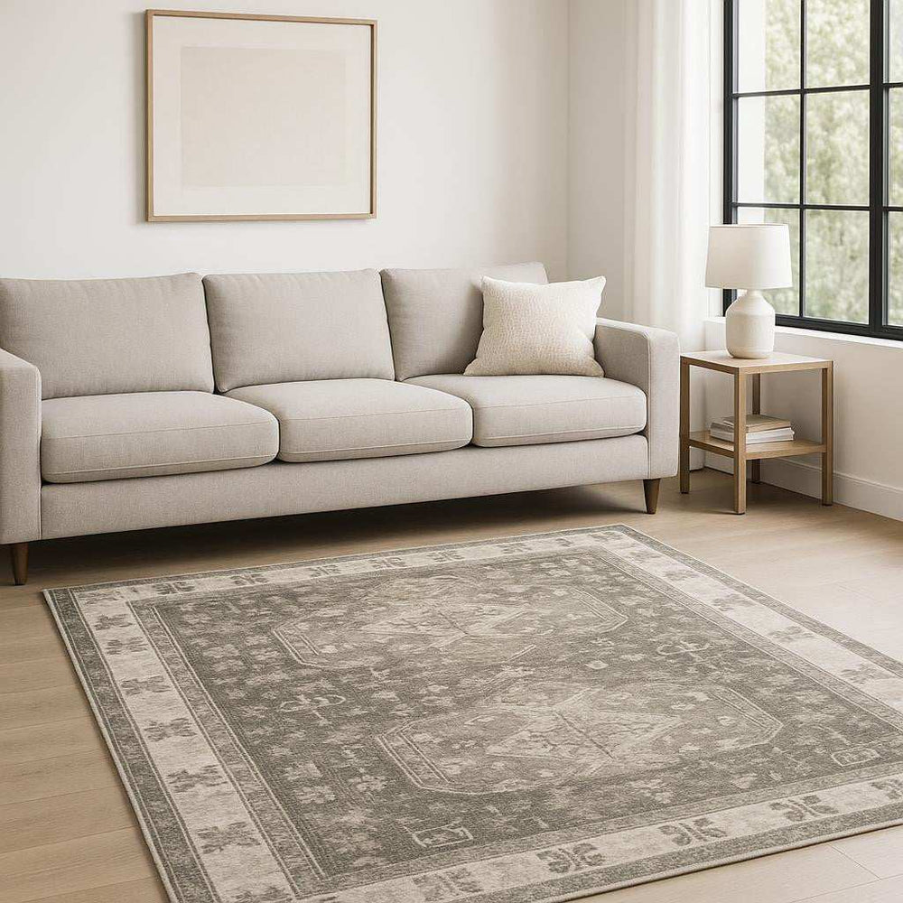 8' X 10' Grey Ivory Tan And Beige Oriental Power Loom Stain Resistant Area Rug - Homeroots - Flyclothing LLC