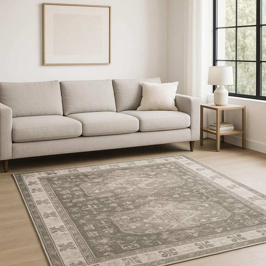 8' X 10' Grey Ivory Tan And Beige Oriental Power Loom Stain Resistant Area Rug - Homeroots - Flyclothing LLC
