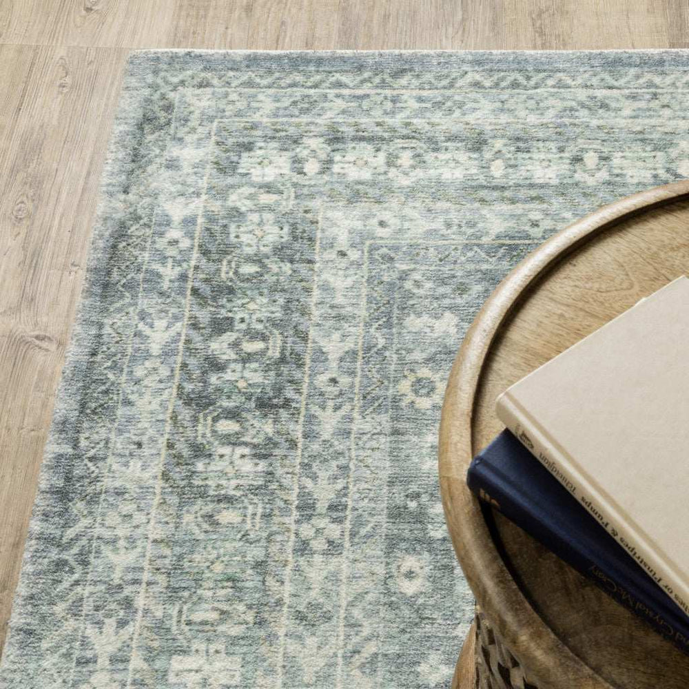 2' X 8' Blue Ivory And Grey Oriental Power Loom Stain Resistant Runner Rug - Homeroots - Flyclothing LLC