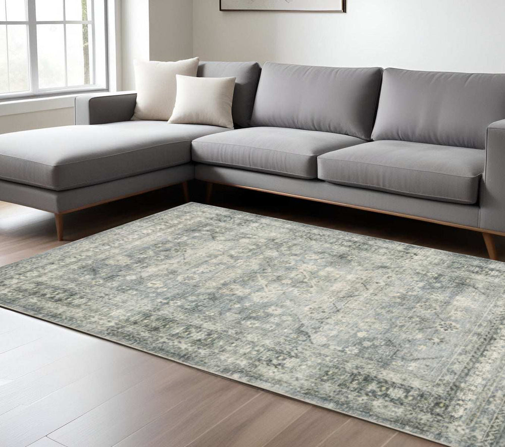 8' X 10' Blue Ivory And Grey Oriental Power Loom Stain Resistant Area Rug - Homeroots - Flyclothing LLC