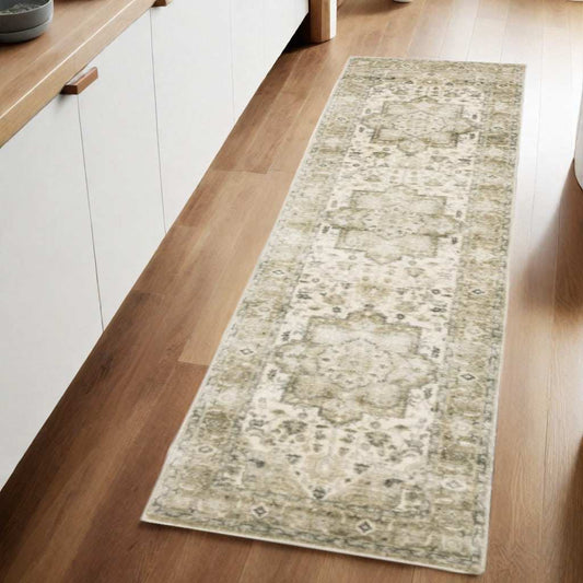 2' X 8' Tan Ivory Grey And Beige Oriental Power Loom Stain Resistant Runner Rug - Homeroots - Flyclothing LLC