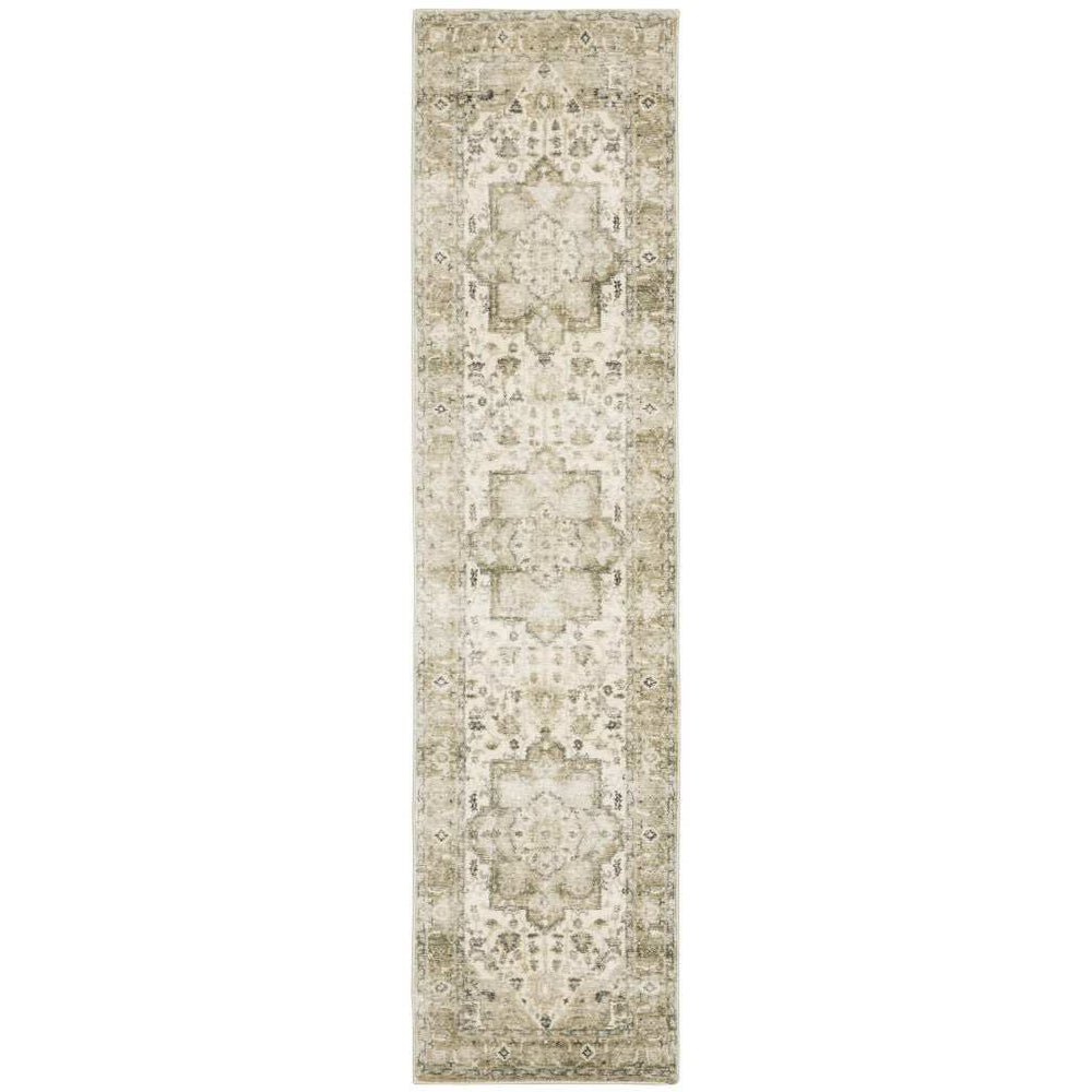 2' X 8' Tan Ivory Grey And Beige Oriental Power Loom Stain Resistant Runner Rug - Homeroots - Flyclothing LLC