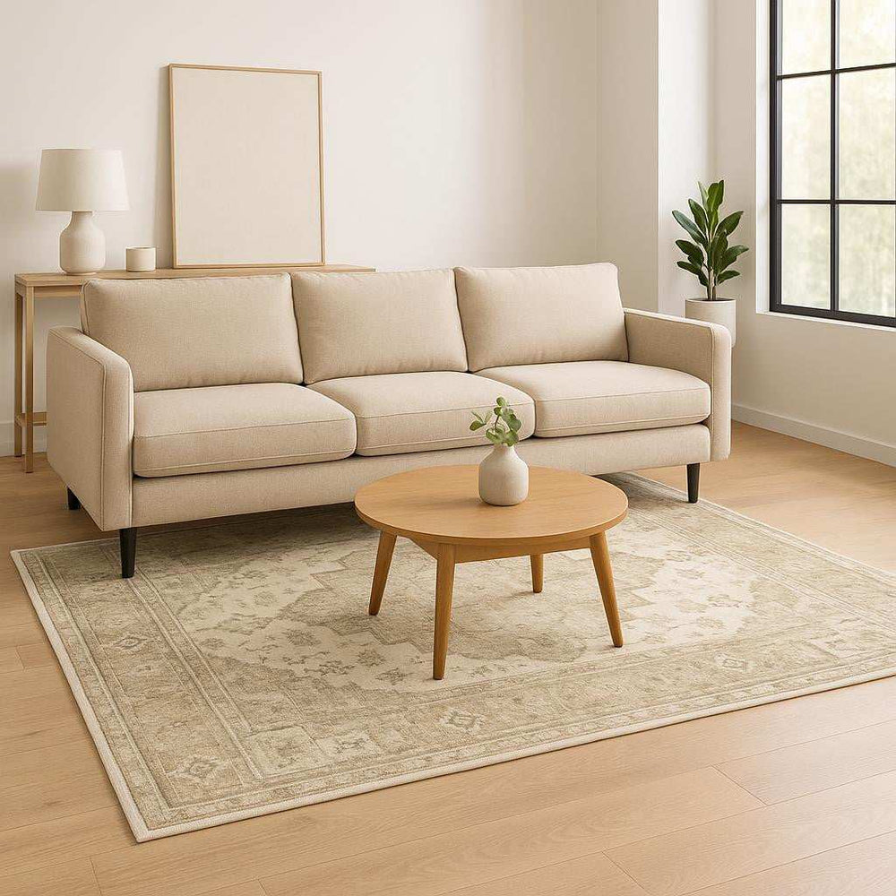 5' X 7' Tan Ivory Grey And Beige Oriental Power Loom Stain Resistant Area Rug - Homeroots - Flyclothing LLC