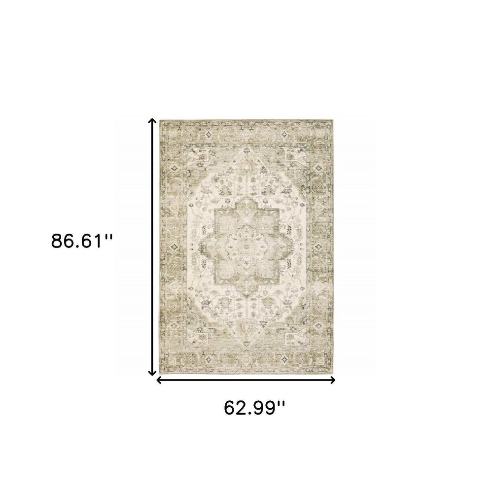 5' X 7' Tan Ivory Grey And Beige Oriental Power Loom Stain Resistant Area Rug - Homeroots - Flyclothing LLC