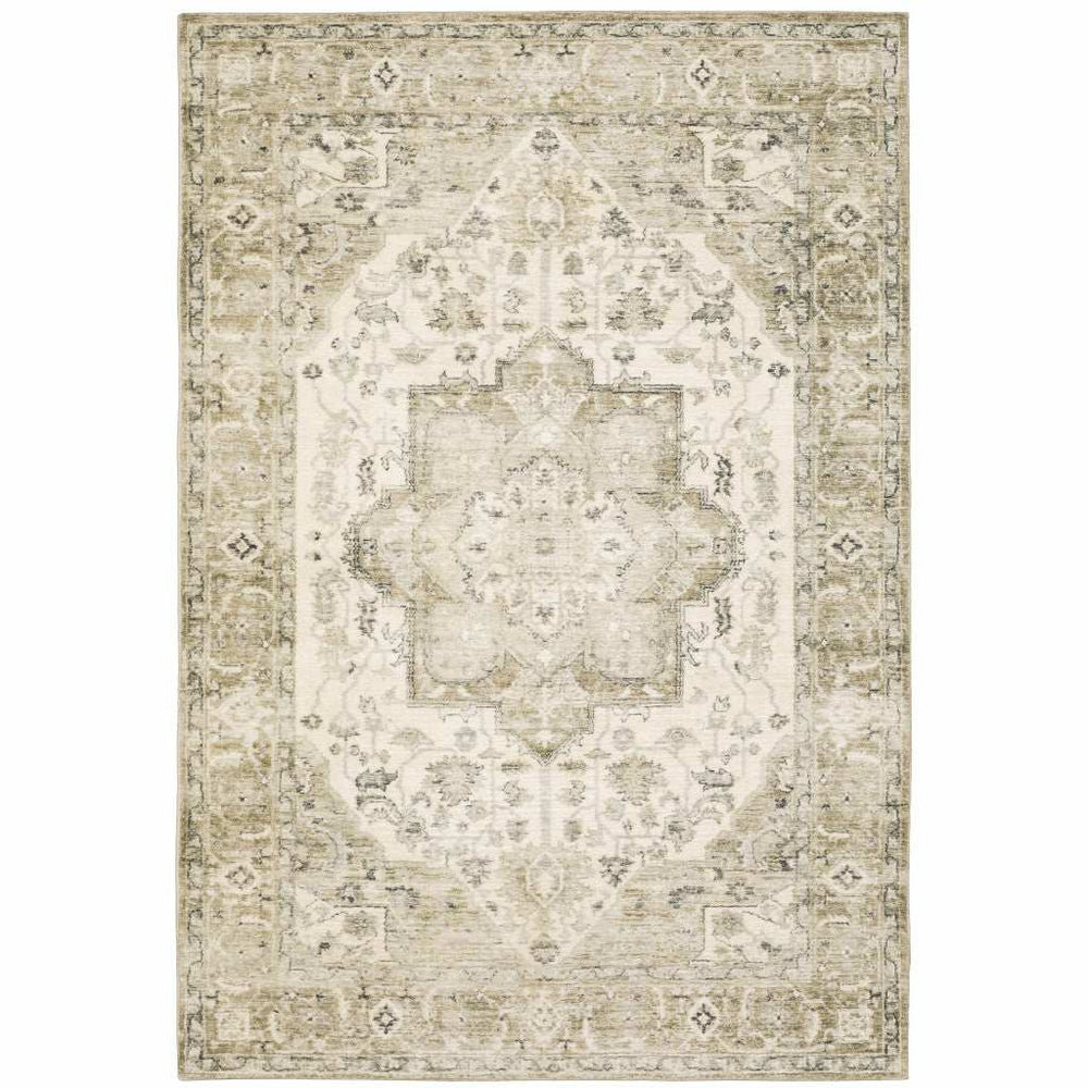 8' X 10' Tan Ivory Grey And Beige Oriental Power Loom Stain Resistant Area Rug - Homeroots - Flyclothing LLC