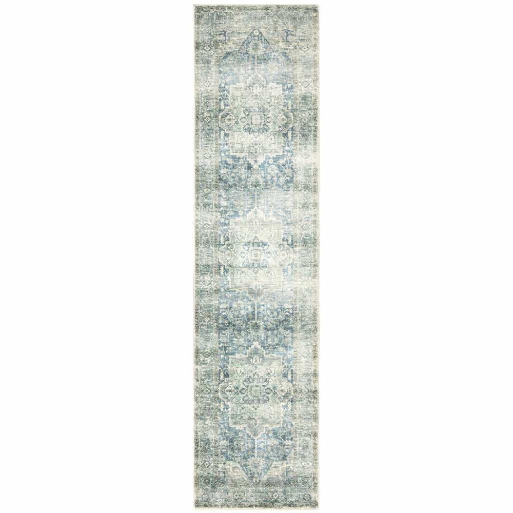 2' X 8' Grey Blue And Ivory Oriental Power Loom Stain Resistant Runner Rug - Homeroots - Flyclothing LLC