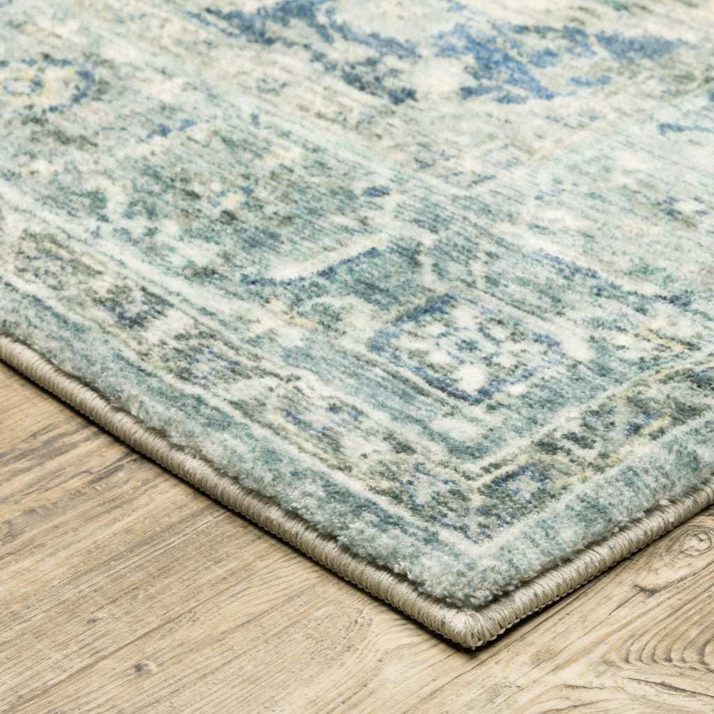 2' X 8' Grey Blue And Ivory Oriental Power Loom Stain Resistant Runner Rug - Homeroots - Flyclothing LLC