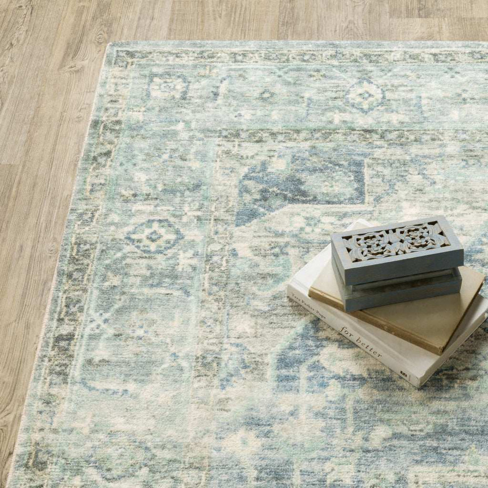 2' X 8' Grey Blue And Ivory Oriental Power Loom Stain Resistant Runner Rug - Homeroots - Flyclothing LLC