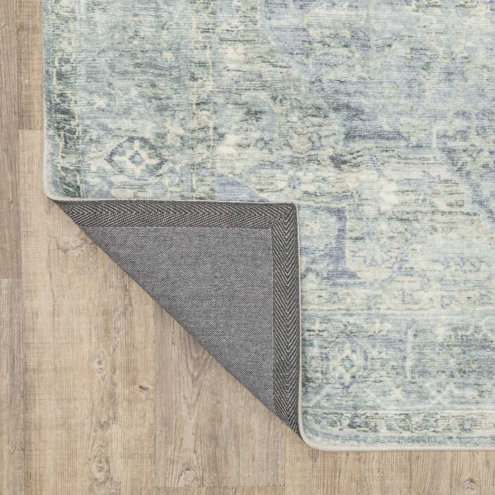 2' X 8' Grey Blue And Ivory Oriental Power Loom Stain Resistant Runner Rug - Homeroots - Flyclothing LLC