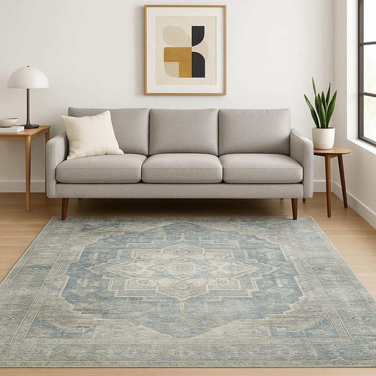 5' X 7' Grey Blue And Ivory Oriental Power Loom Stain Resistant Area Rug - Homeroots - Flyclothing LLC
