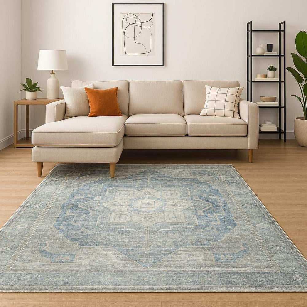 8' X 10' Grey Blue And Ivory Oriental Power Loom Stain Resistant Area Rug - Homeroots - Flyclothing LLC