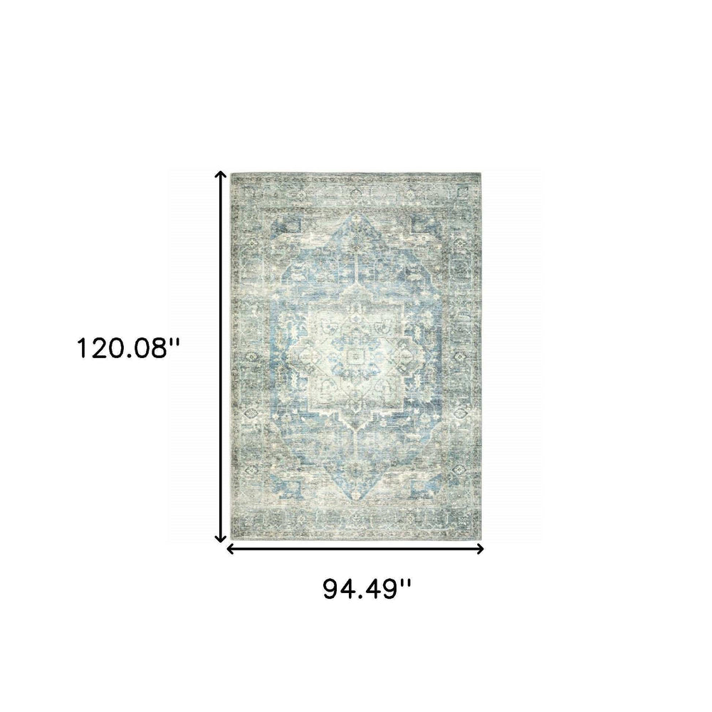 8' X 10' Grey Blue And Ivory Oriental Power Loom Stain Resistant Area Rug - Homeroots - Flyclothing LLC