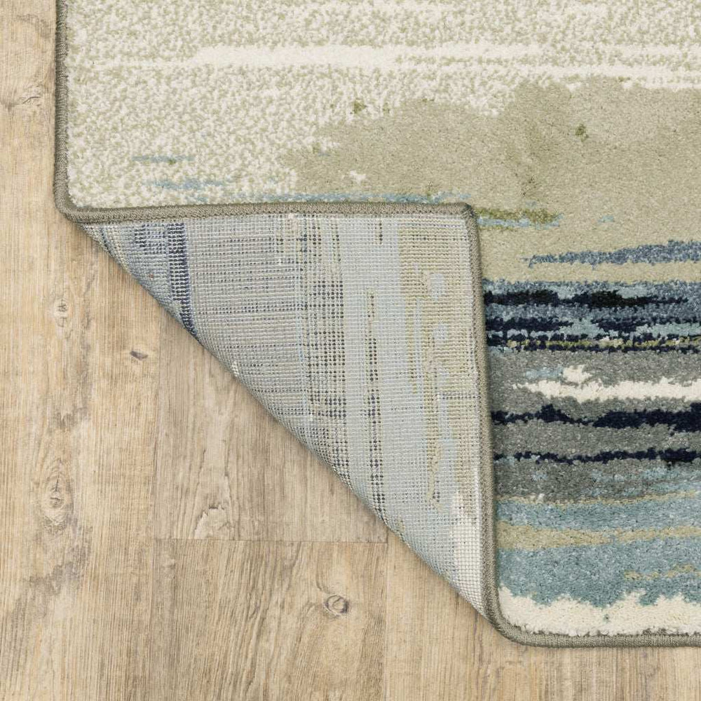 10' X 13' Blue Green Grey Light Blue And Beige Abstract Power Loom Stain Resistant Area Rug - Homeroots - Flyclothing LLC