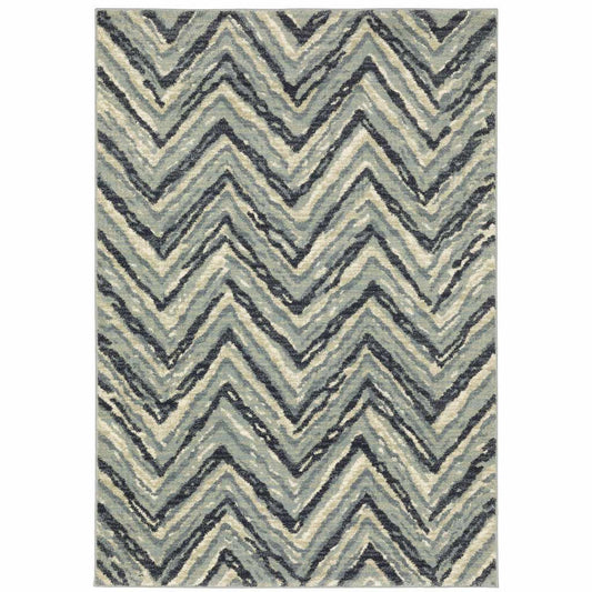 10' X 13' Blue Ivory Grey Beige And Light Blue Geometric Power Loom Stain Resistant Area Rug - Homeroots - Flyclothing LLC